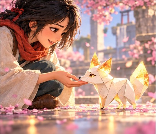 The paper fox finds her. Illustrated story page