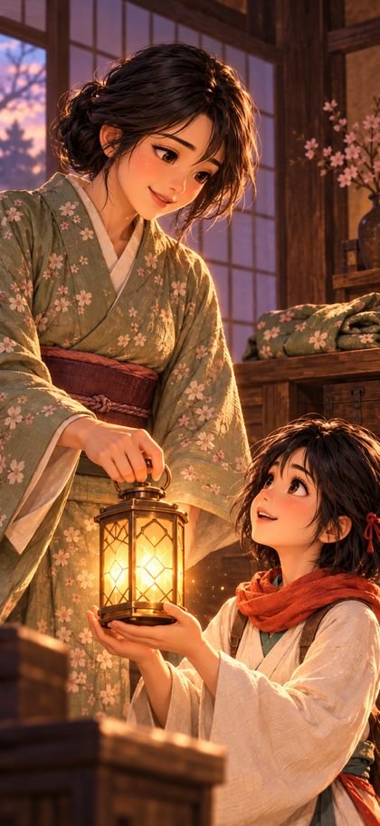 Hana's hand on the lantern handle as she gives it to Neri